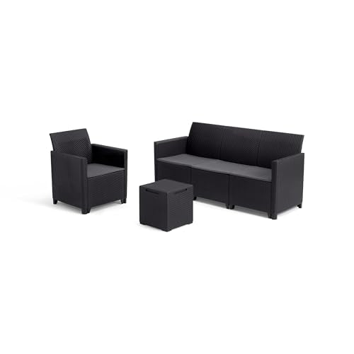 4-Piece Outdoor Lounge Set with 2 Sofas, Storage Coffee Table & Cushions, Rattan-Effect Weather-Resistant Resin, Grey