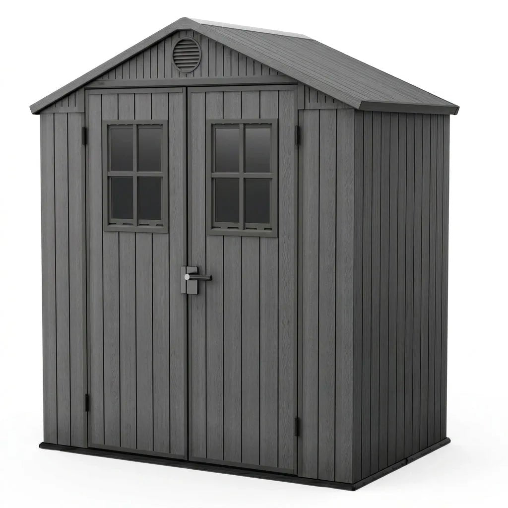 4 x 6 ft Heavy Duty Plastic Garden Shed, Weather-Resistant Outdoor Storage Shed, Lockable Double Doors, Grey