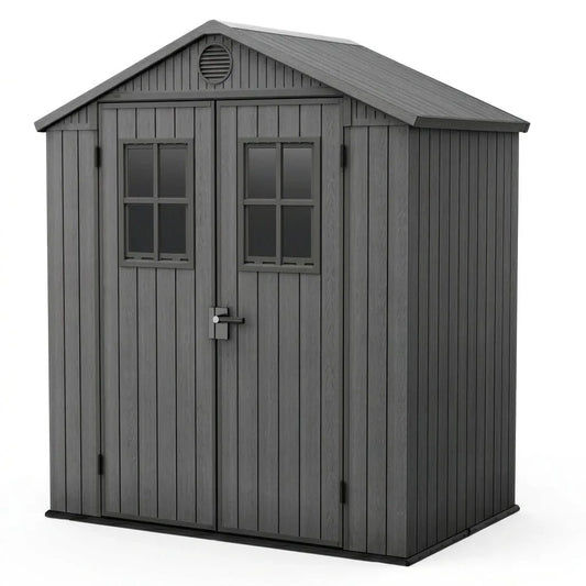 4 x 6 ft Heavy Duty Plastic Garden Shed, Weather-Resistant Outdoor Storage Shed, Lockable Double Doors, Grey